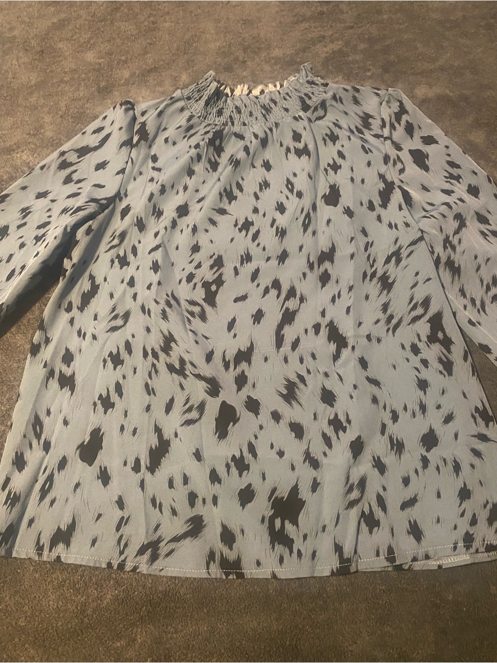 SHEIN Blue Animal Print Smocked-Neck Blouse